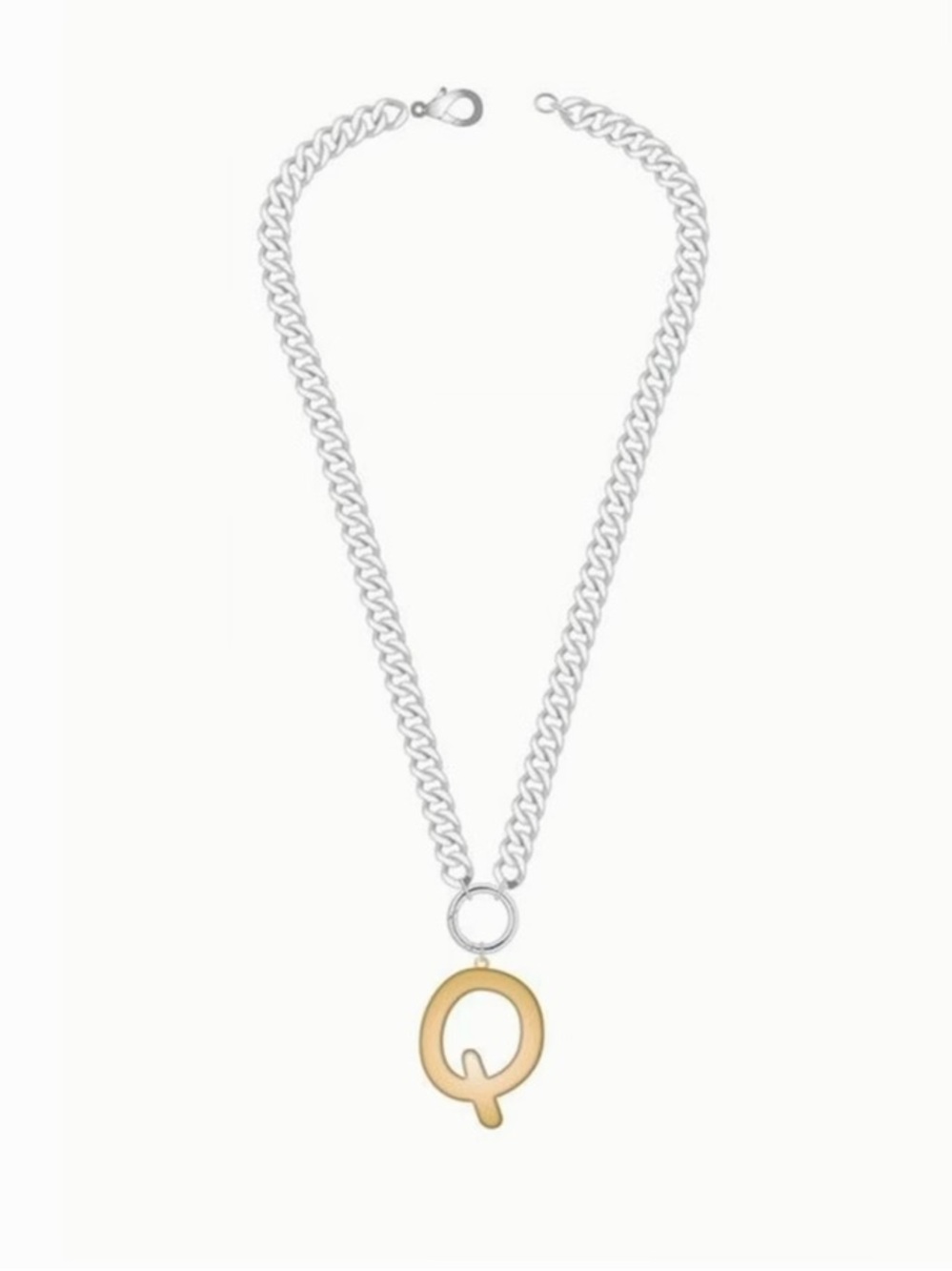 Mixed Metal Initial Bubble Letter Necklace, Letter Q